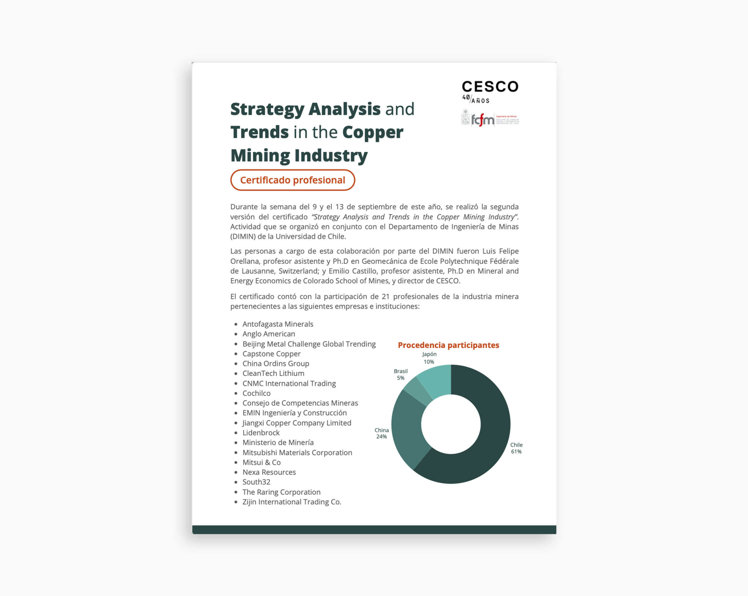 Highlights Certificado “Strategy Analysis and Trends in the Copper Mining Industry” ESP